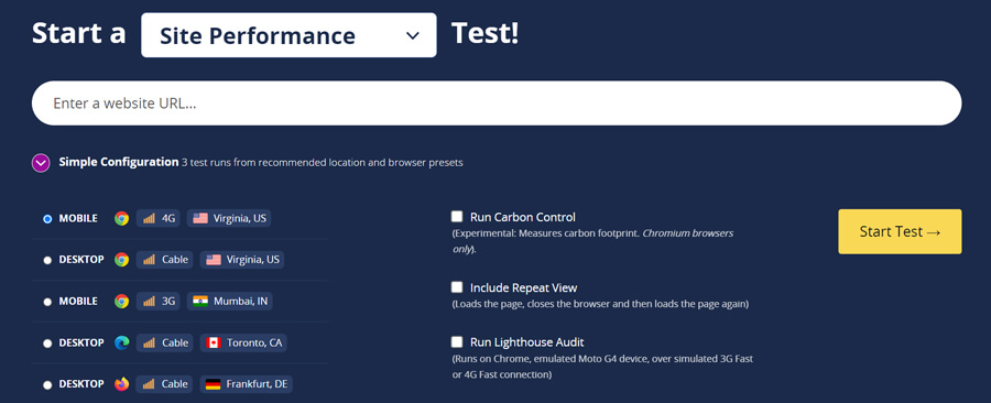 Site performance testing tool